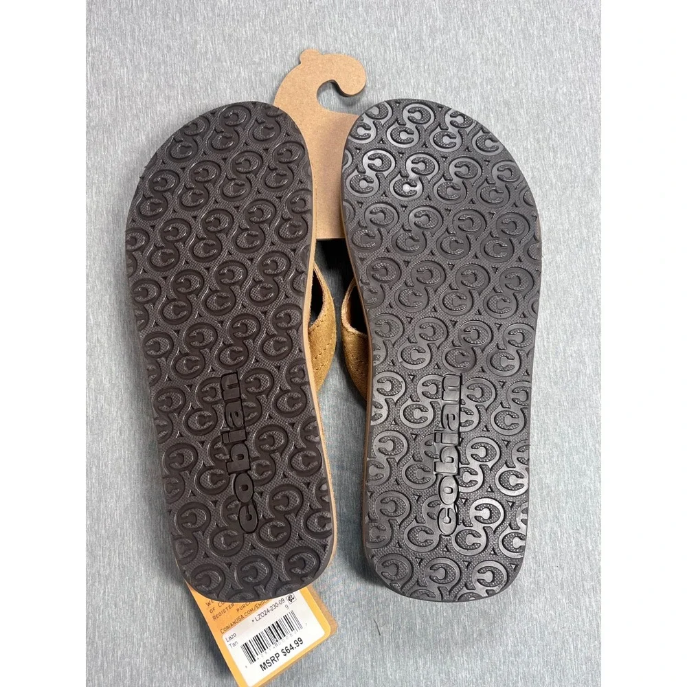 Cobian Lazo‎ Campo Del Sol Mens Tan Premium Leather Flip Flop Sandals Size 9 NEW